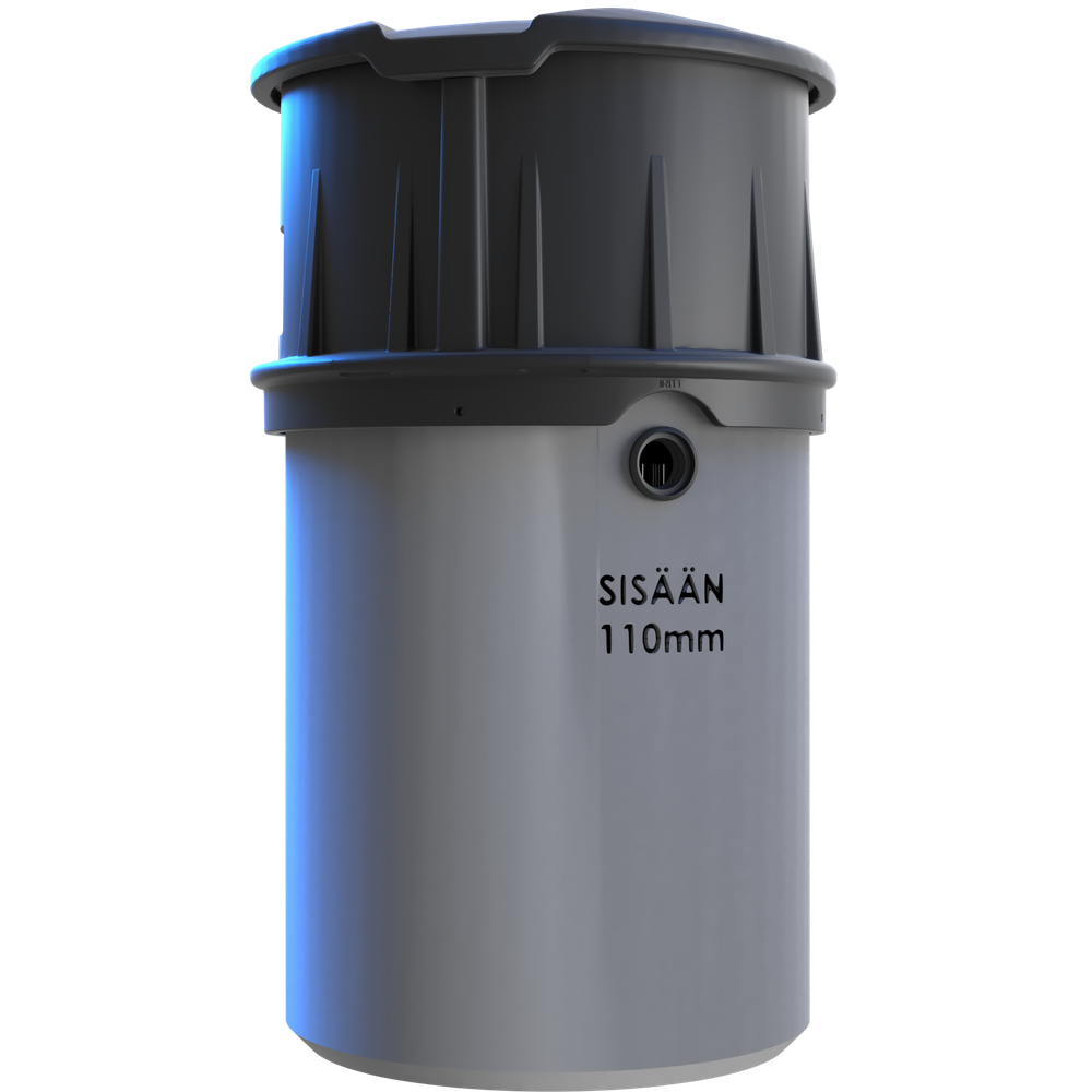 Biopuhdistaja 3 harmaavesille kotiin ja mökille -malli ulkonäöltään, kompakti ja huoltovapaa biologinen puhdistusratkaisu.